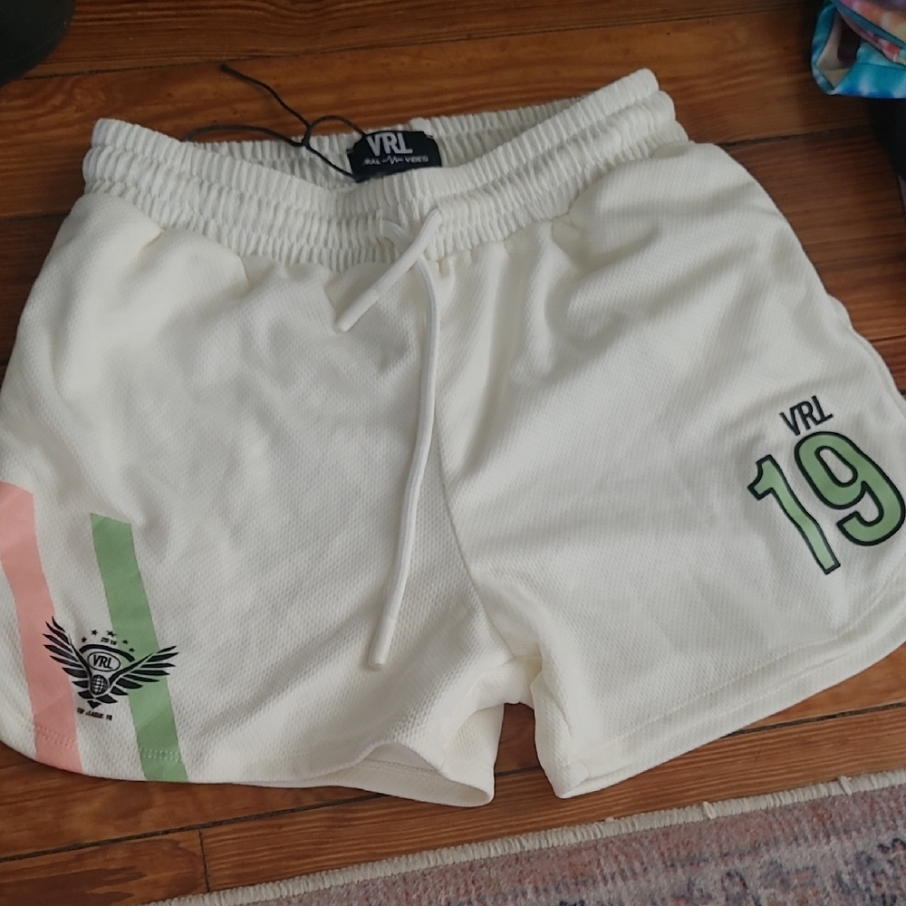 VRL White Athletic Shorts with Green and Pink Accents Size Xs
